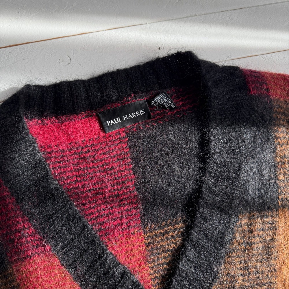 Paul Harris mohair sweater vtg red black plaid sweater - Picture 2 of 4